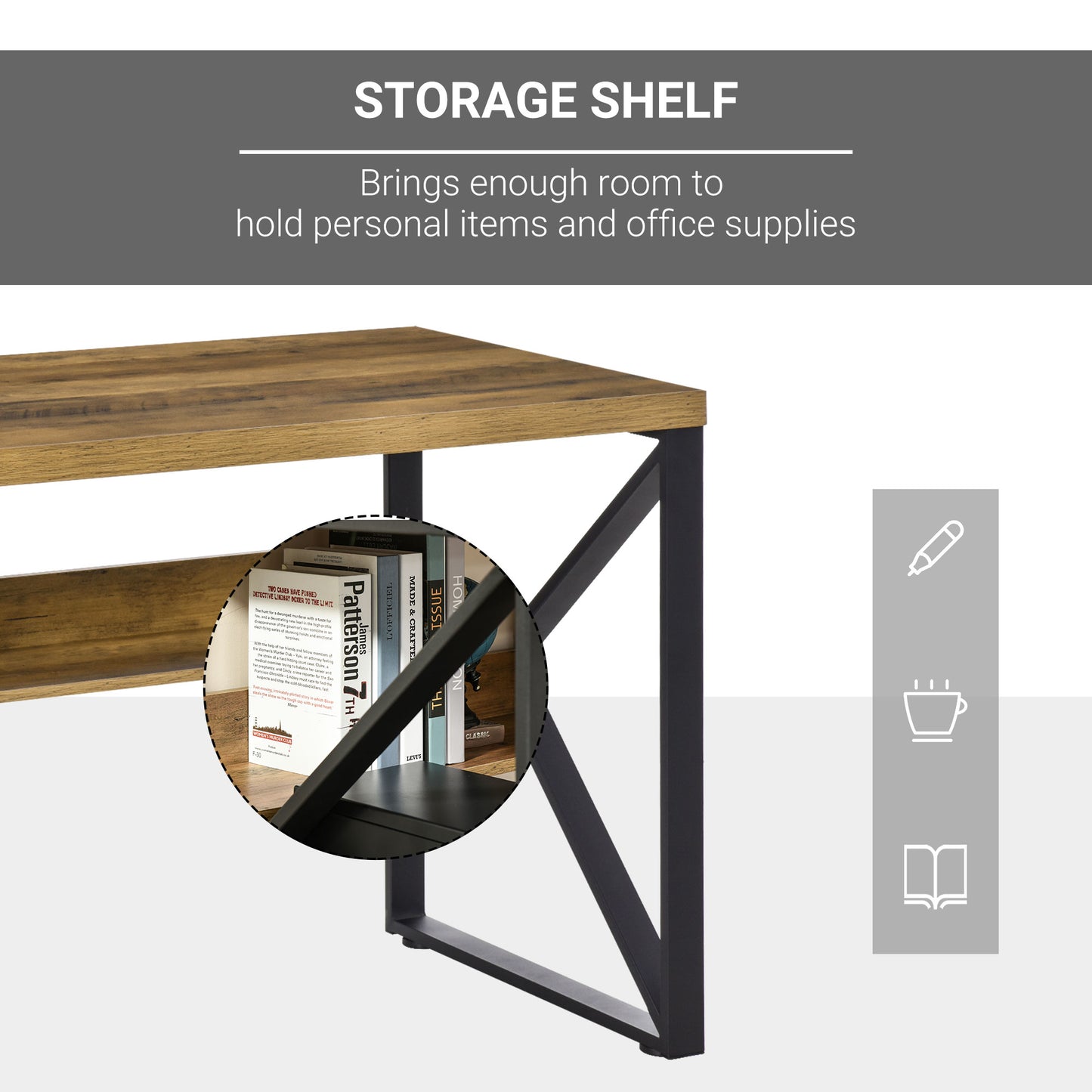 Computer Desk Writing Desk Home Office PC Laptop Workstation with Storage Shelf 120 x 60 x 76cm Black Brown Wood Effect, HOMCOM, 4