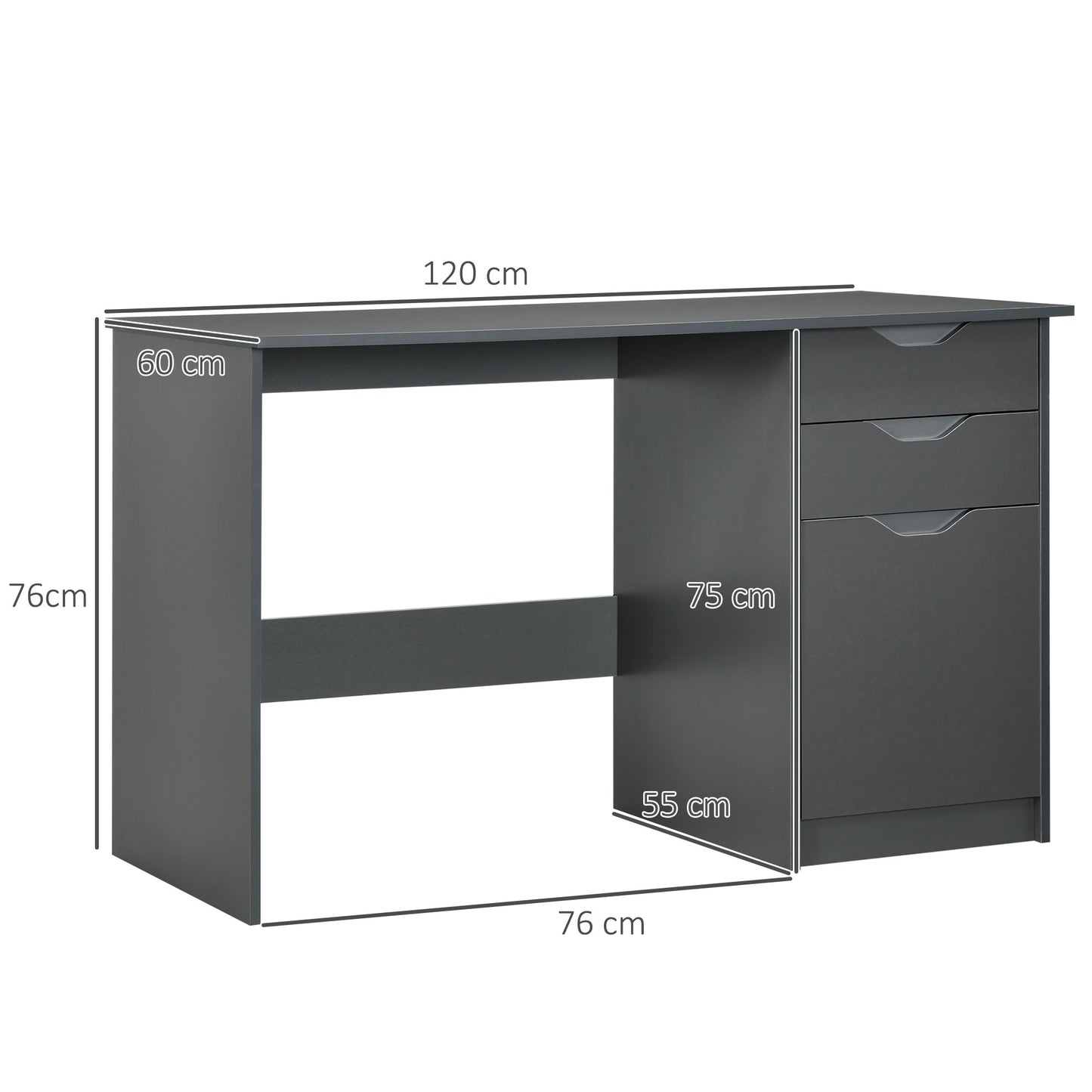 Computer Desk with Drawers, High Gloss Home Office Desk with Storage Cabinet, Study Workstation, 120 x 60cm, Grey, HOMCOM, 3