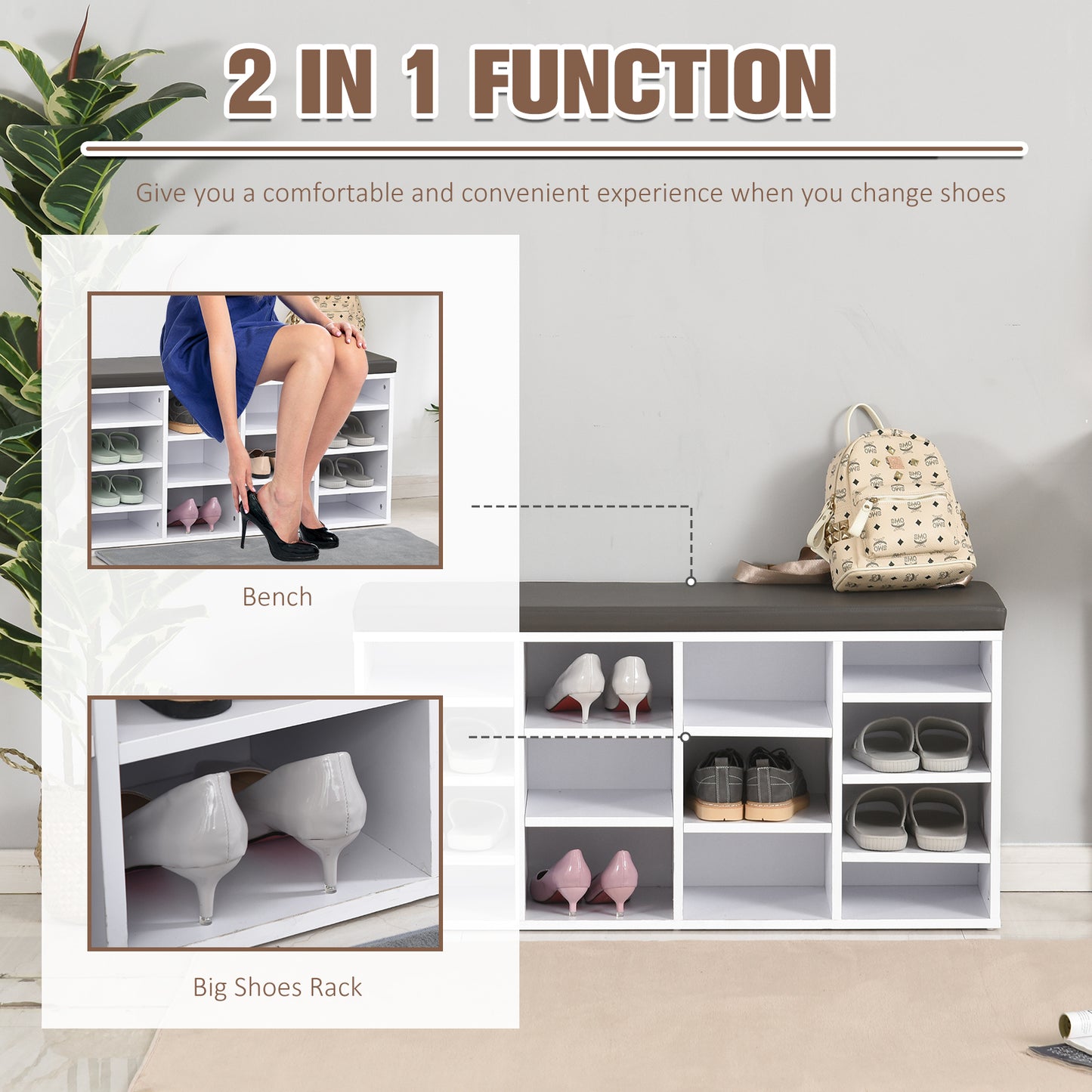 Multi-Storage Shoe Rack w/ 14 Compartments Cushion Moving Shelves Solid Frame Foot Pads Home Office Tidy Organisation Boots Trainers White, HOMCOM, 4