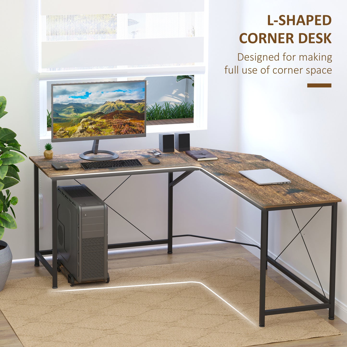 Corner Gaming Desk L-Shape Computer PC Workstation Home Office Three Worktop Writing Table 150 x 150 x 75 cm, HOMCOM, 4