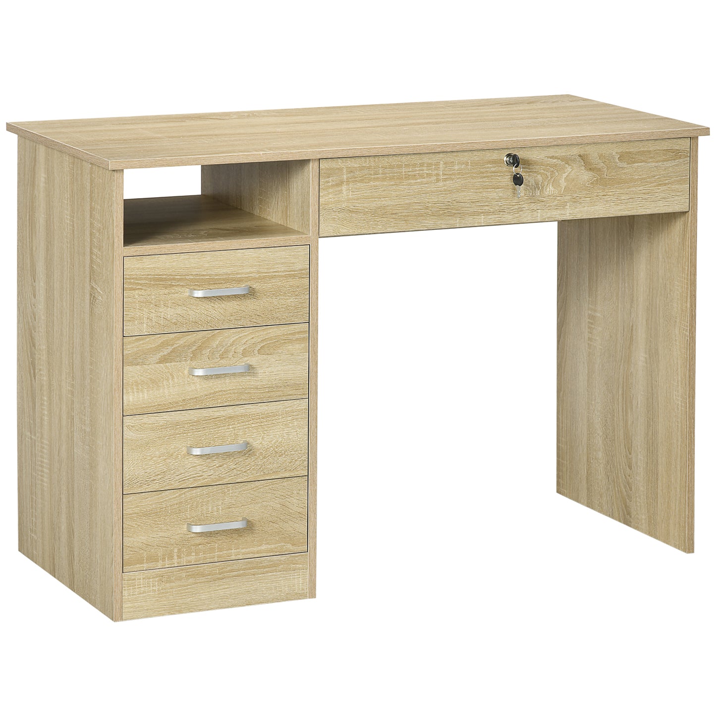 Computer Desk, Home Office Desk with Lockable Drawer, Storage Shelf for Study Bedroom, 110 x 50 x 76 cm, Oak, HOMCOM, 1