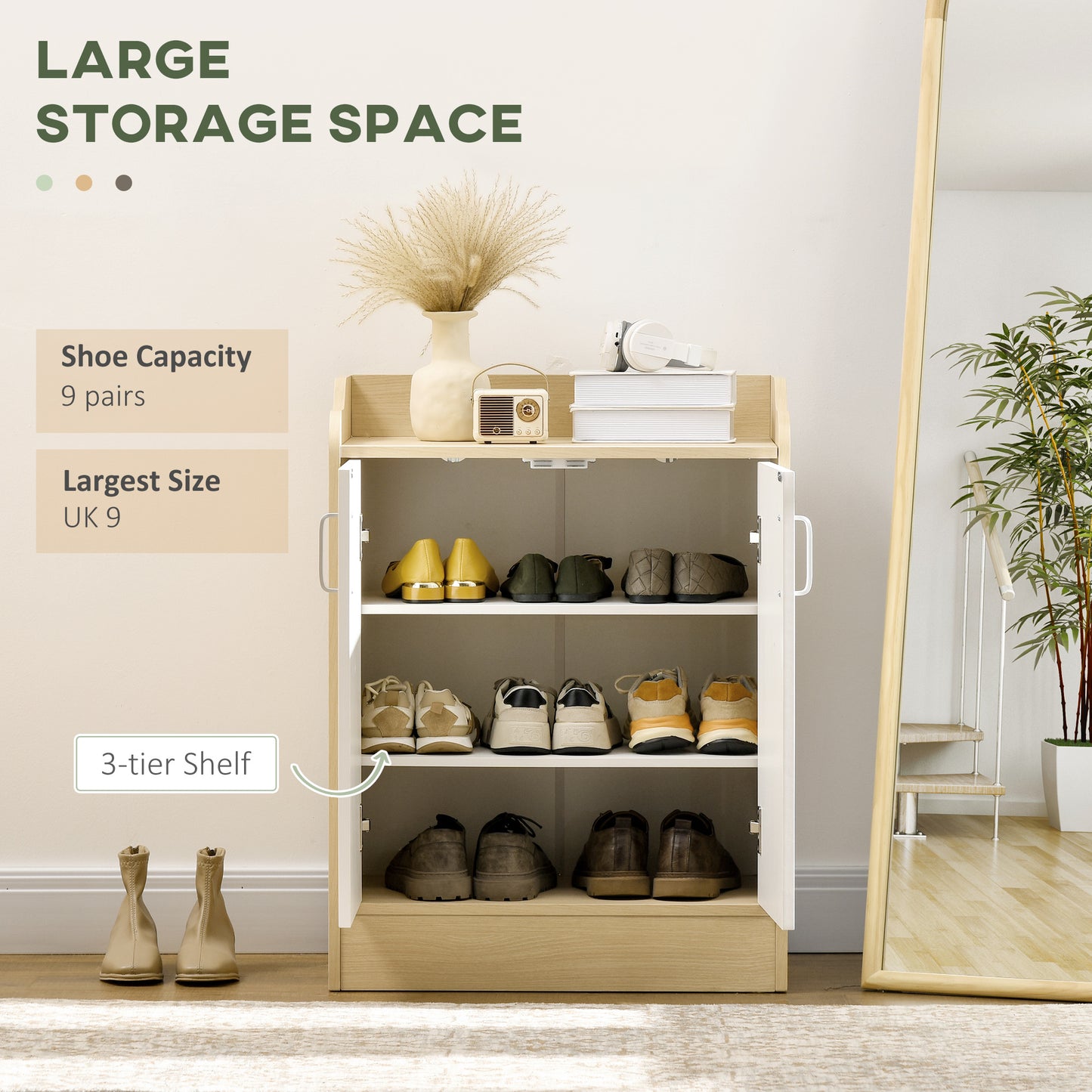 Shoe Storage Cabinet, 2 Door Shoe Cupboard with Adjustable 3 Shelves for 9 Pairs of Shoes for Hallways, Living Room, HOMCOM, 4