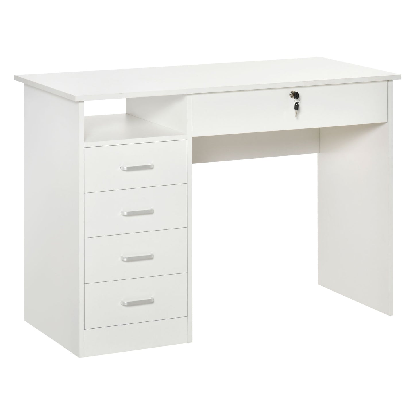 Computer Desk, Home Office Desk with Lockable Drawer, Storage Shelf for Study Bedroom, 110 x 50 x 76 cm, White, HOMCOM, 1