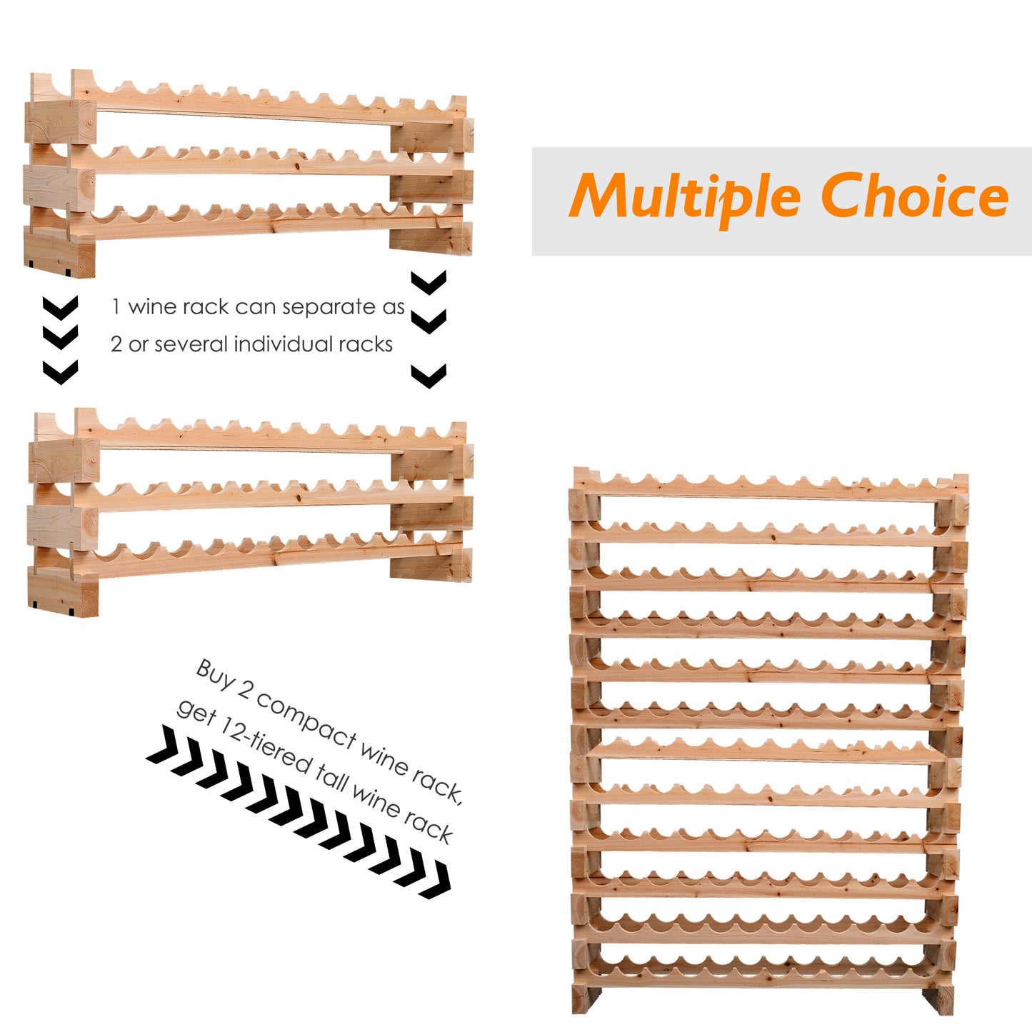 Six-Tier, 72 Bottle Wooden Wine Rack - Natural, HOMCOM, 7