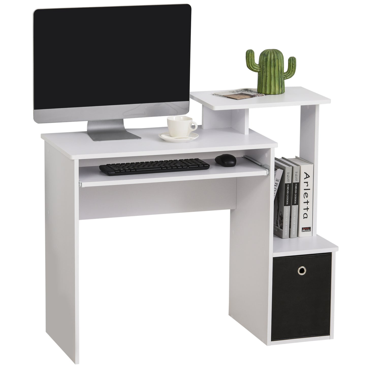 Computer Desk with Sliding Keyboard Tray Storage Drawer Shelf Home Office Workstation White, HOMCOM, 1