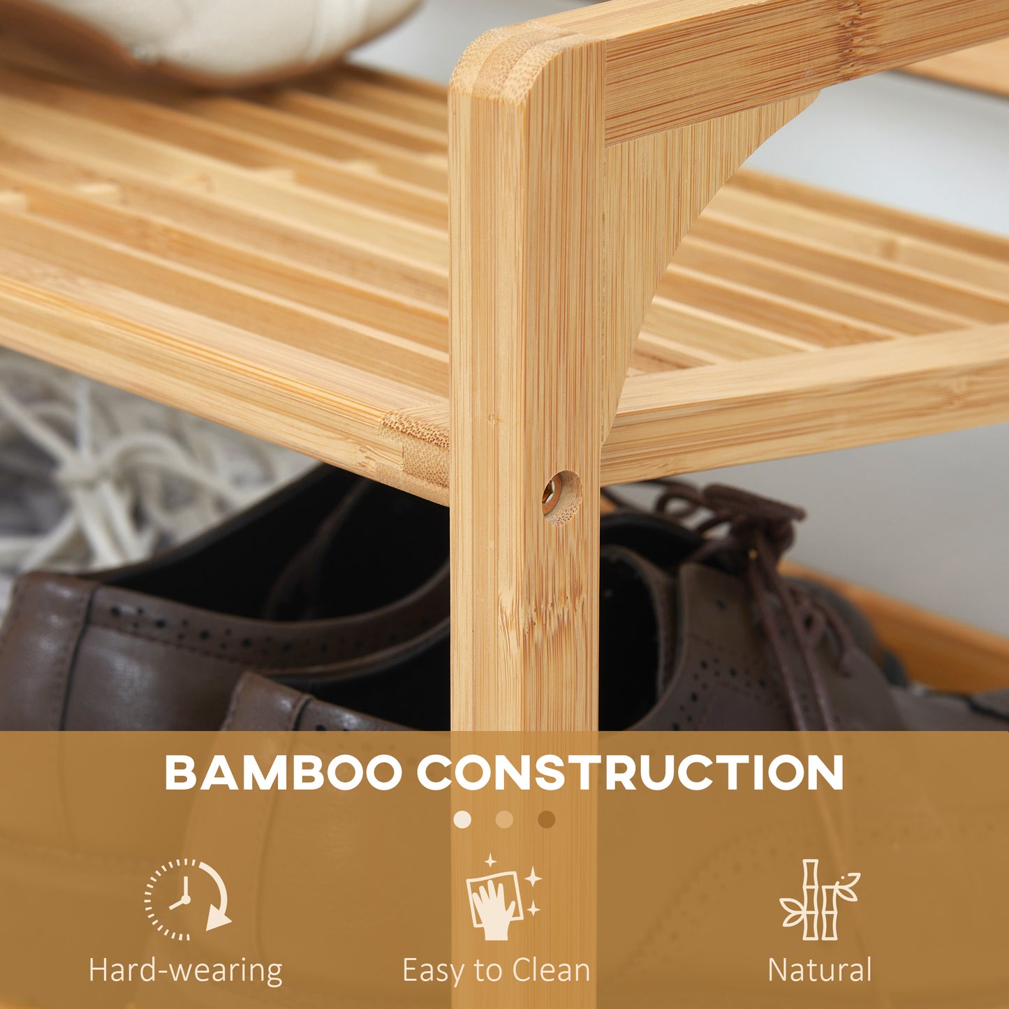 3-Tier Shoe Rack, Bamboo Shoe Storage Organizer with Slatted Shelves, Free Standing Shoe Shelf Stand for 9 Pairs of Shoes for Entryway, Hallway, Natural, HOMCOM, 5