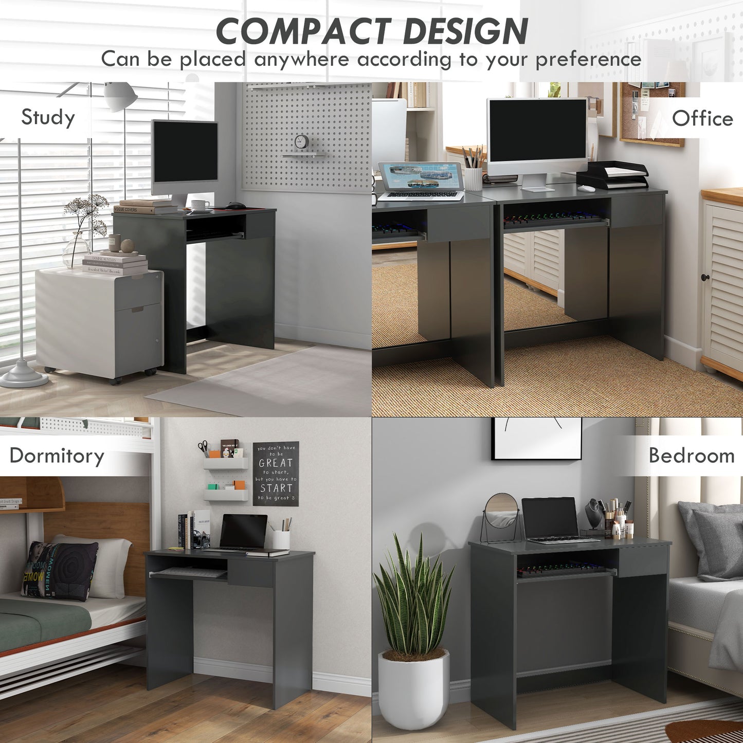 Compact Computer Desk with Keyboard Tray and Drawer, Study Desk, Writing Desk for Home Office, Grey, HOMCOM, 6