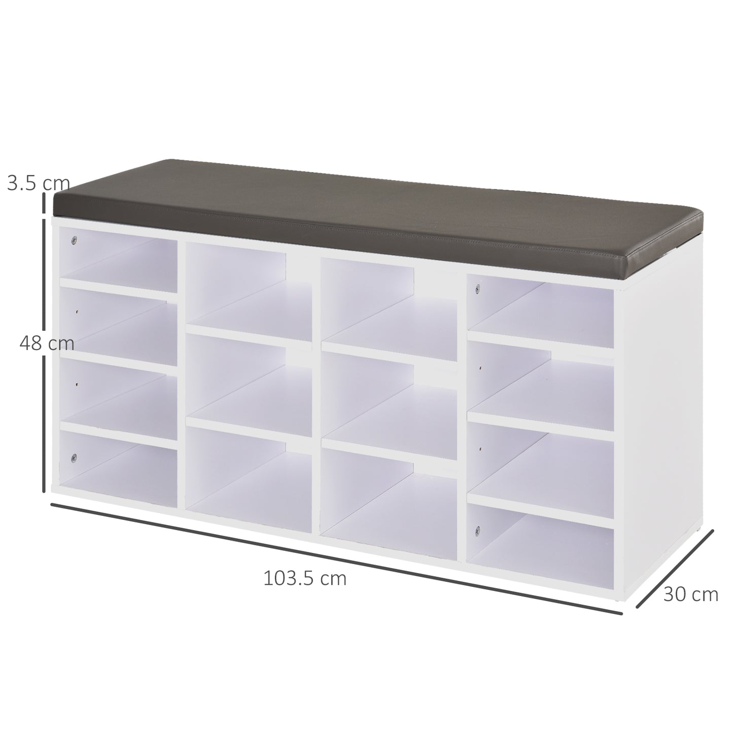 Multi-Storage Shoe Rack w/ 14 Compartments Cushion Moving Shelves Solid Frame Foot Pads Home Office Tidy Organisation Boots Trainers White, HOMCOM, 3