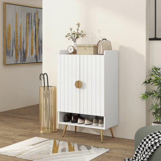 Modern Shoe Cabinet with 2 Doors, Open Shelf and Adjustable Shelves, Hallway Shoe Cupboard for 15 Pairs of Shoes, Entryway Storage Unit, White, HOMCOM, 2