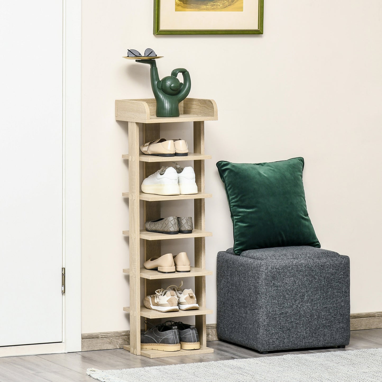 7 Tier Shoe Rack Organizer Storage Shelf Wooden Display Cabinet for Entryway Living Room Bedroom Oak, HOMCOM, 2