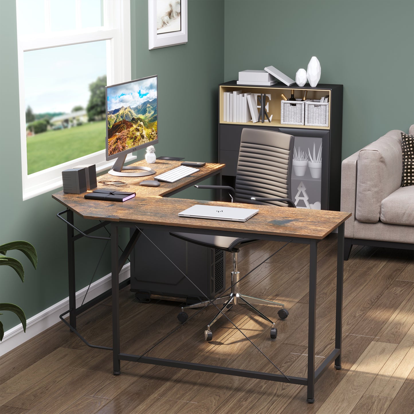 Corner Gaming Desk L-Shape Computer PC Workstation Home Office Three Worktop Writing Table 150 x 150 x 75 cm, HOMCOM, 2