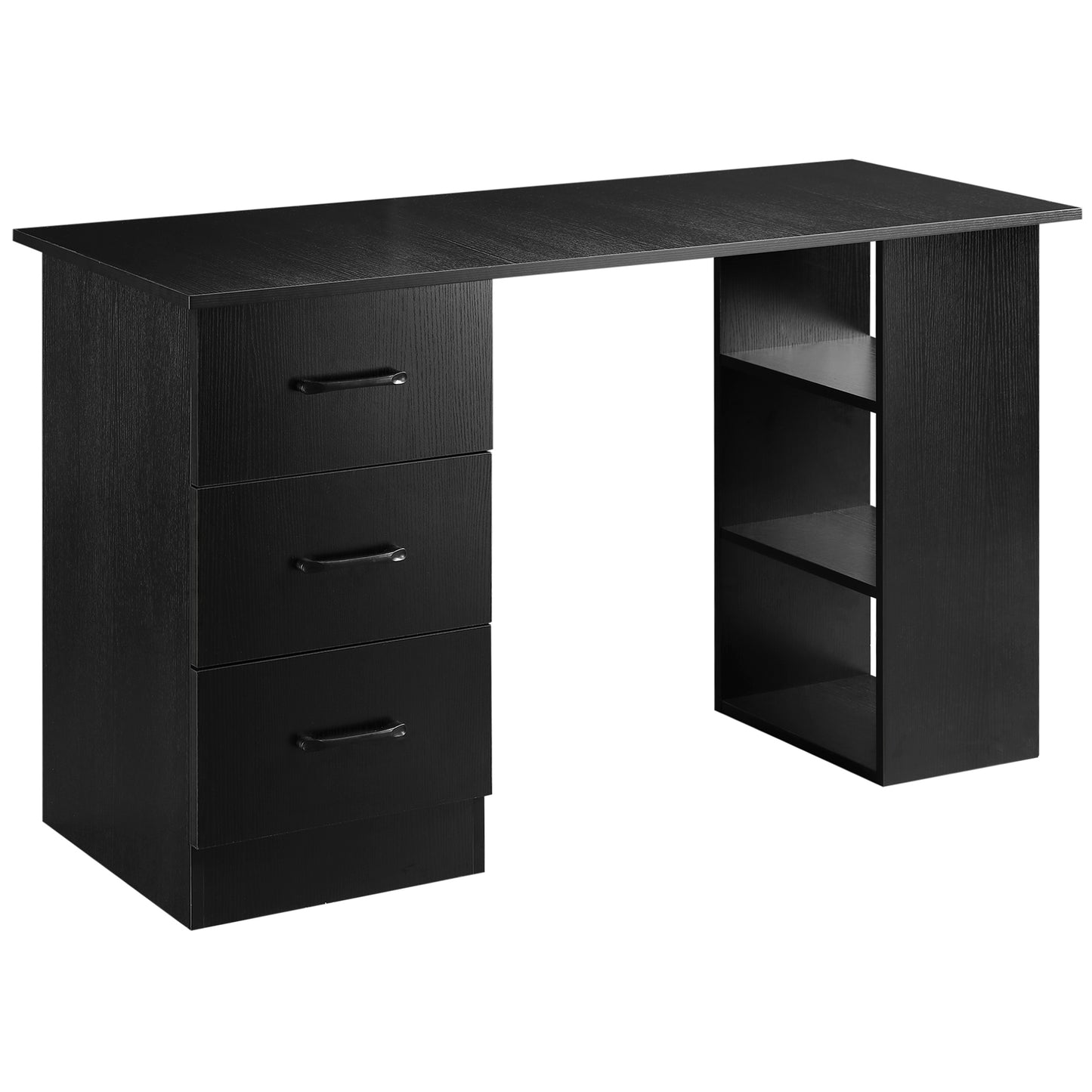 Computer Desk, Writing Table, PC Workstation with 3 Storage Shelves and Drawers, Black Handle, for Home Office, Black, HOMCOM, 1