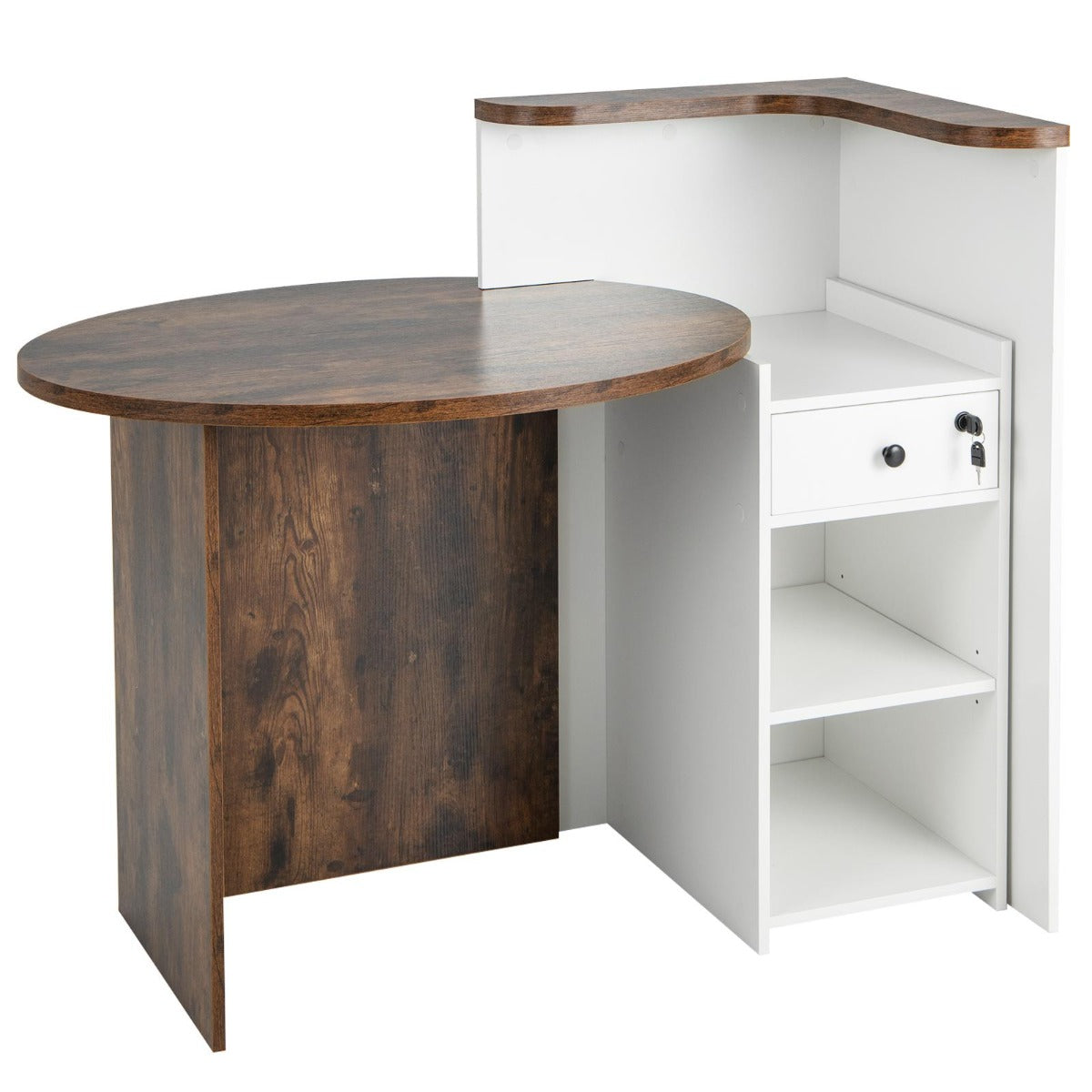 Reception Desk with Lockable Drawer and Adjustable Shelf for Office-Rustic Brown, Costway, 1