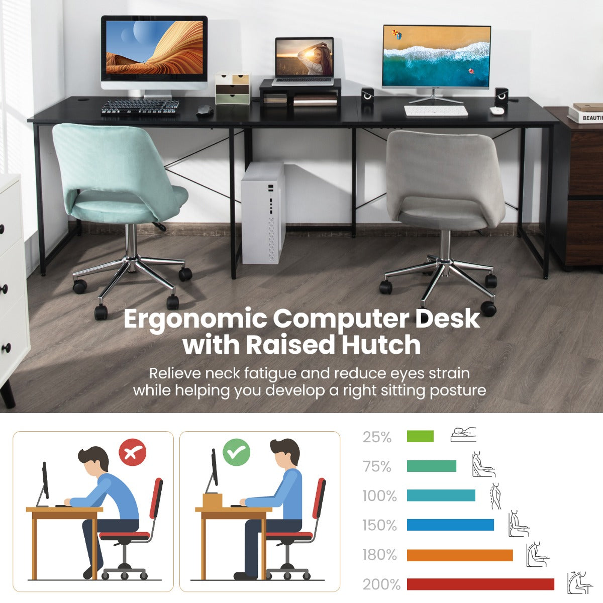 Reversible Corner Study Workstation and Writing Desk with Monitor Stand-Black, Costway, 7