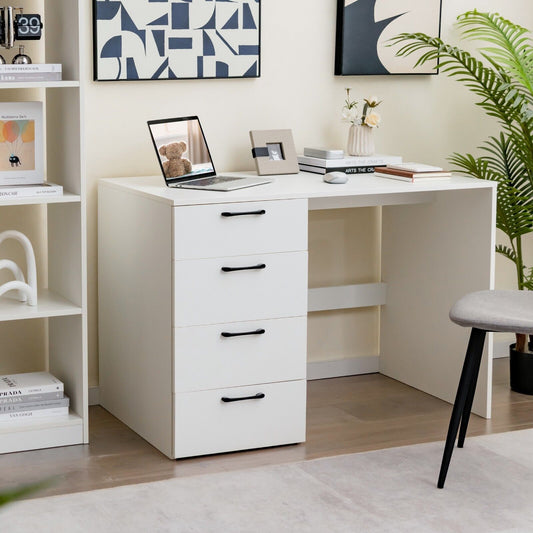 110 x 60 x 76cm Wooden Computer Desk with 4 Drawers-White, Costway, 1