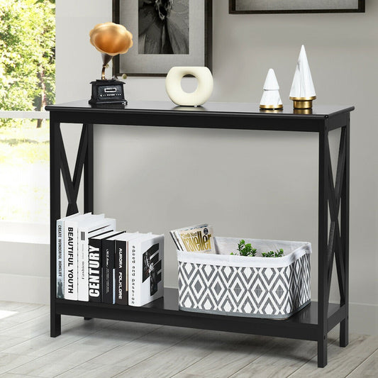 2 Tier Wooden Console Table-Black, Costway, 1