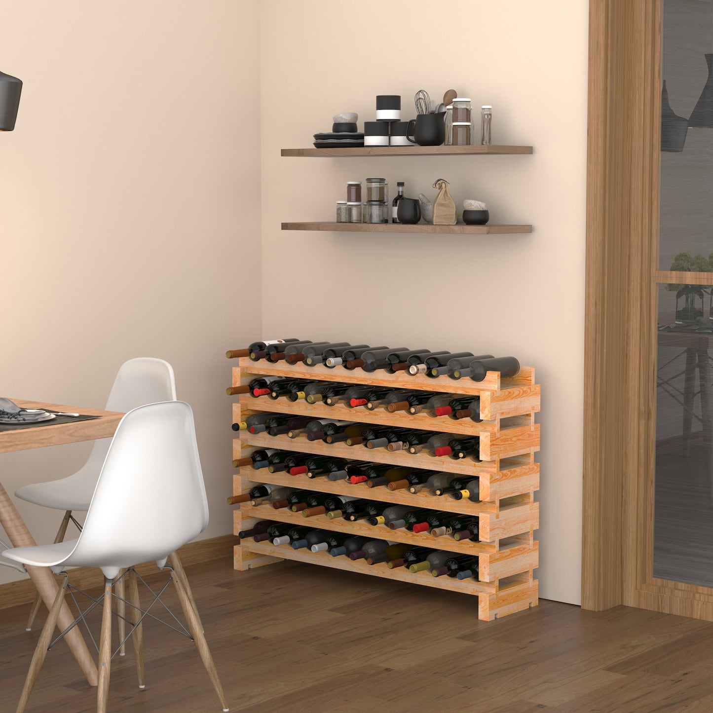 Six-Tier, 72 Bottle Wooden Wine Rack - Natural, HOMCOM, 4