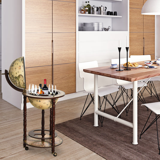 Retro Globe Drink Cabinet MDF w/ Wheels Brown, HOMCOM, 2