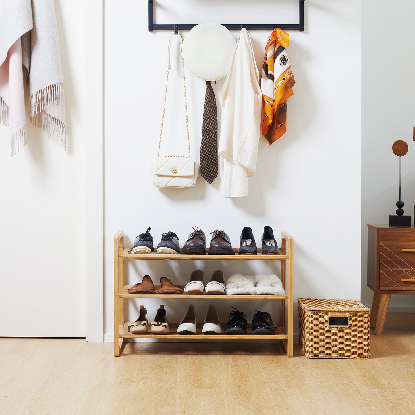 3-Tier Shoe Rack, Bamboo Shoe Storage Organizer with Slatted Shelves, Free Standing Shoe Shelf Stand for 9 Pairs of Shoes for Entryway, Hallway, Natural, HOMCOM, 7