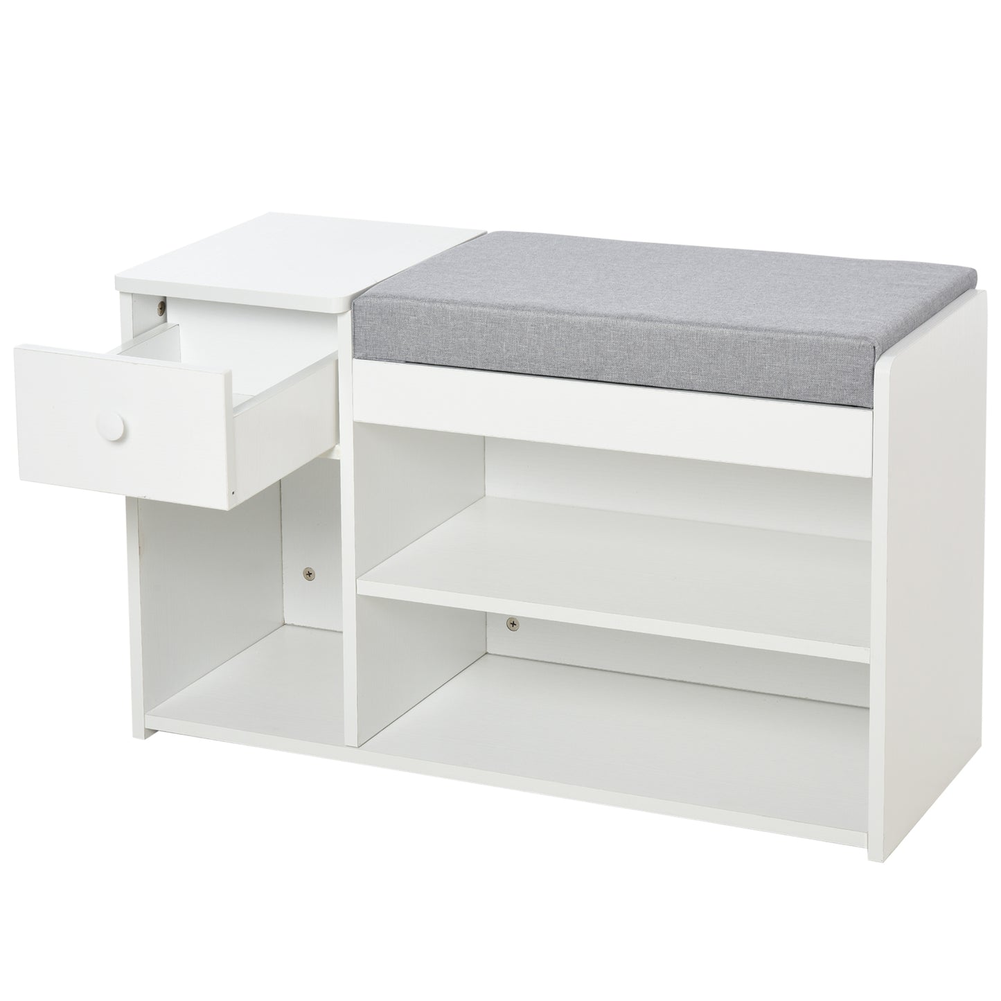 Multi-Storage Shoe Bench w/ Drawer 3 Compartments Cushioned Home Organisation Furniture Tidy Boots Hallway Entryway White, HOMCOM, 8