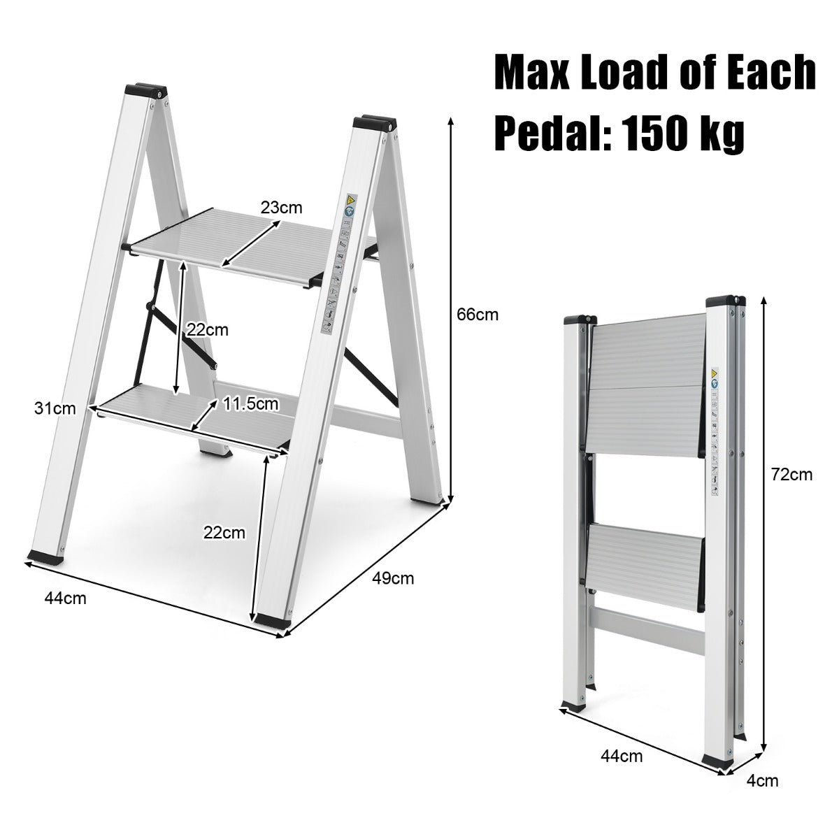 Step Ladder, Stepladder, 2 Step Ladder, Folding Step Ladder, 2 Tread Step Ladder, Lightweight Step Ladder, Costway, 3