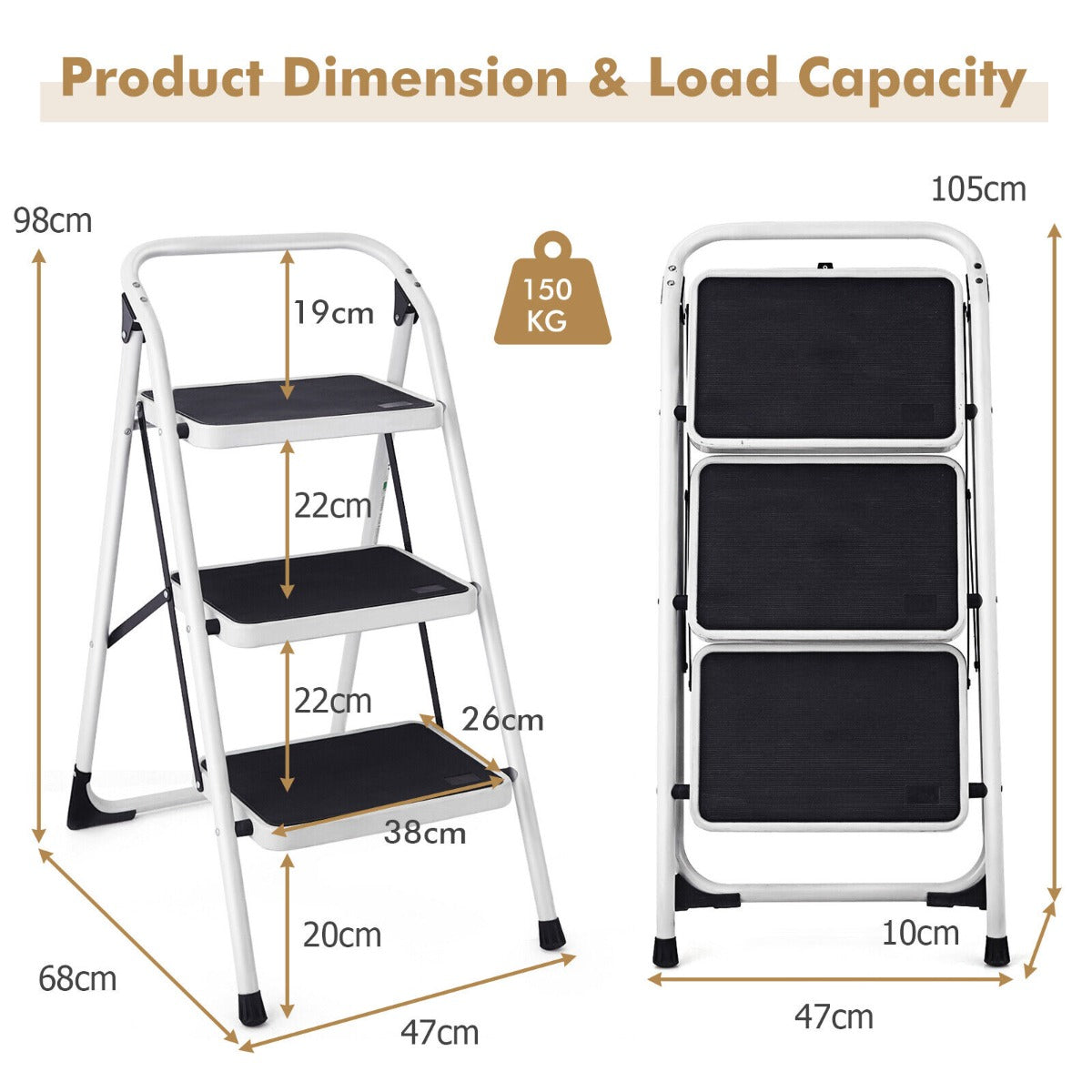 Step Ladder, 3 Step Ladder, Folding Step Ladder, Folding Portable Ladder with Platform and Safe Lock, Costway, 3