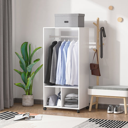 Open Wardrobe for Bedroom, Small Wardrobe on Wheels with Clothes Rail, Storage Shelves, Mobile Garment Rack for Clothes Storage, Cloakroom, Hallway, White, HOMCOM, 2