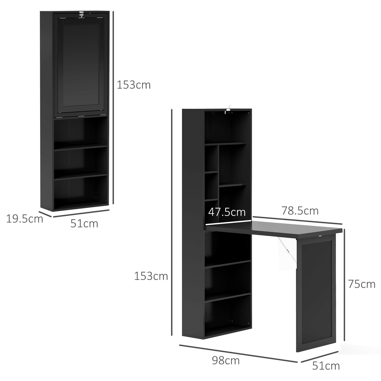 Three-Part Work Desk, with Storage and Chalkboard - Black, HOMCOM, 3