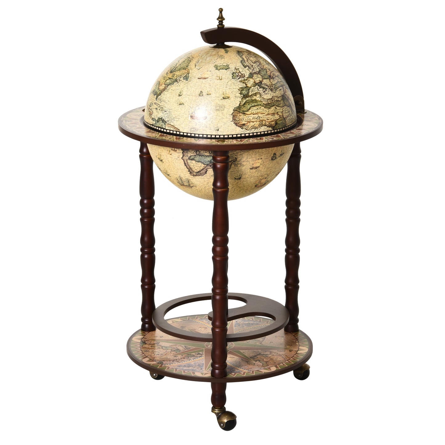 Retro Globe Drink Cabinet MDF w/ Wheels Brown, HOMCOM, 8