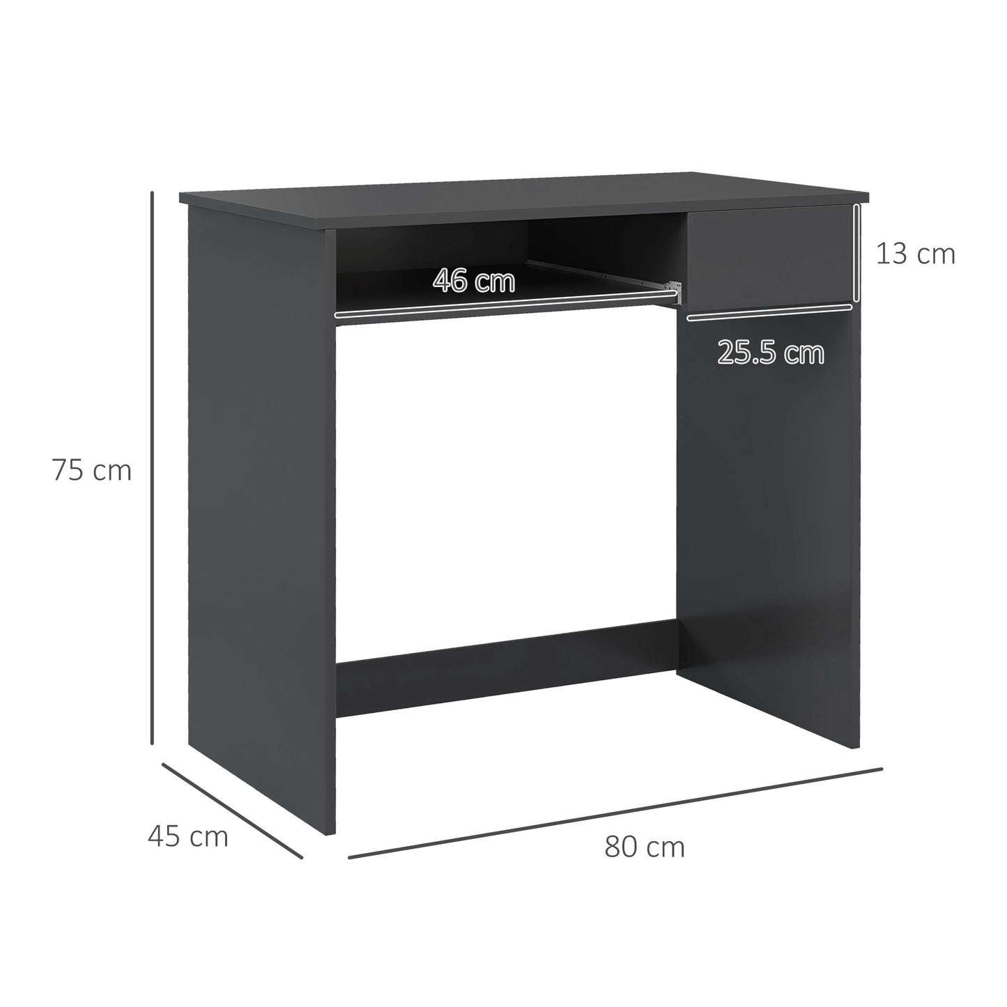 Compact Computer Desk with Keyboard Tray and Drawer, Study Desk, Writing Desk for Home Office, Grey, HOMCOM, 3