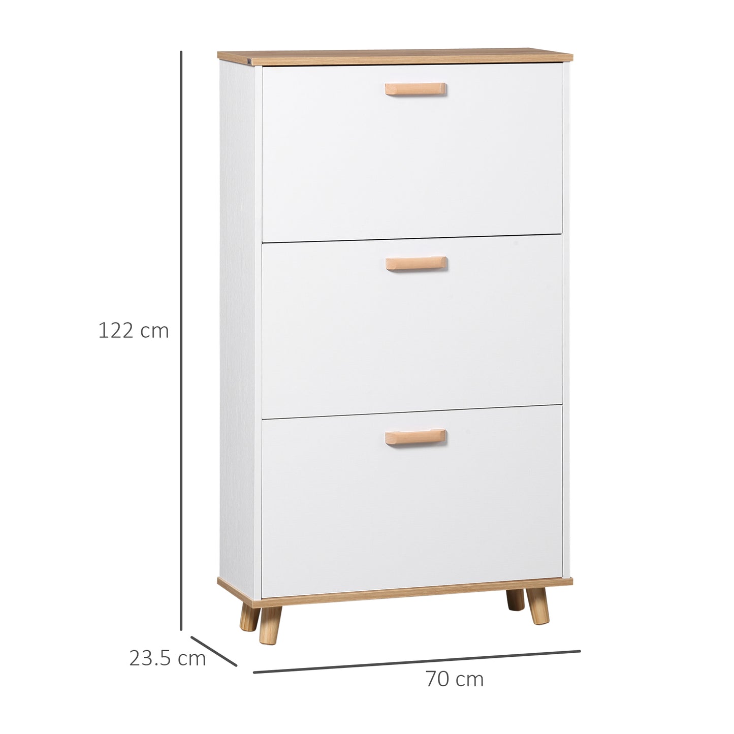 Narrow Shoe Cabinet, Slim Shoe Storage Cabinet with 3 Flip Drawers and Adjustable Shelves, 12 Pair of Shoes Organizer for Hallway, Entryway, White, HOMCOM, 3
