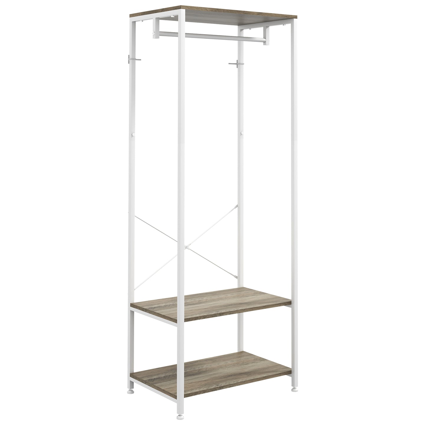 Hallway Coat Rack and Shoe Bench Tree - Grey, HOMCOM, 1