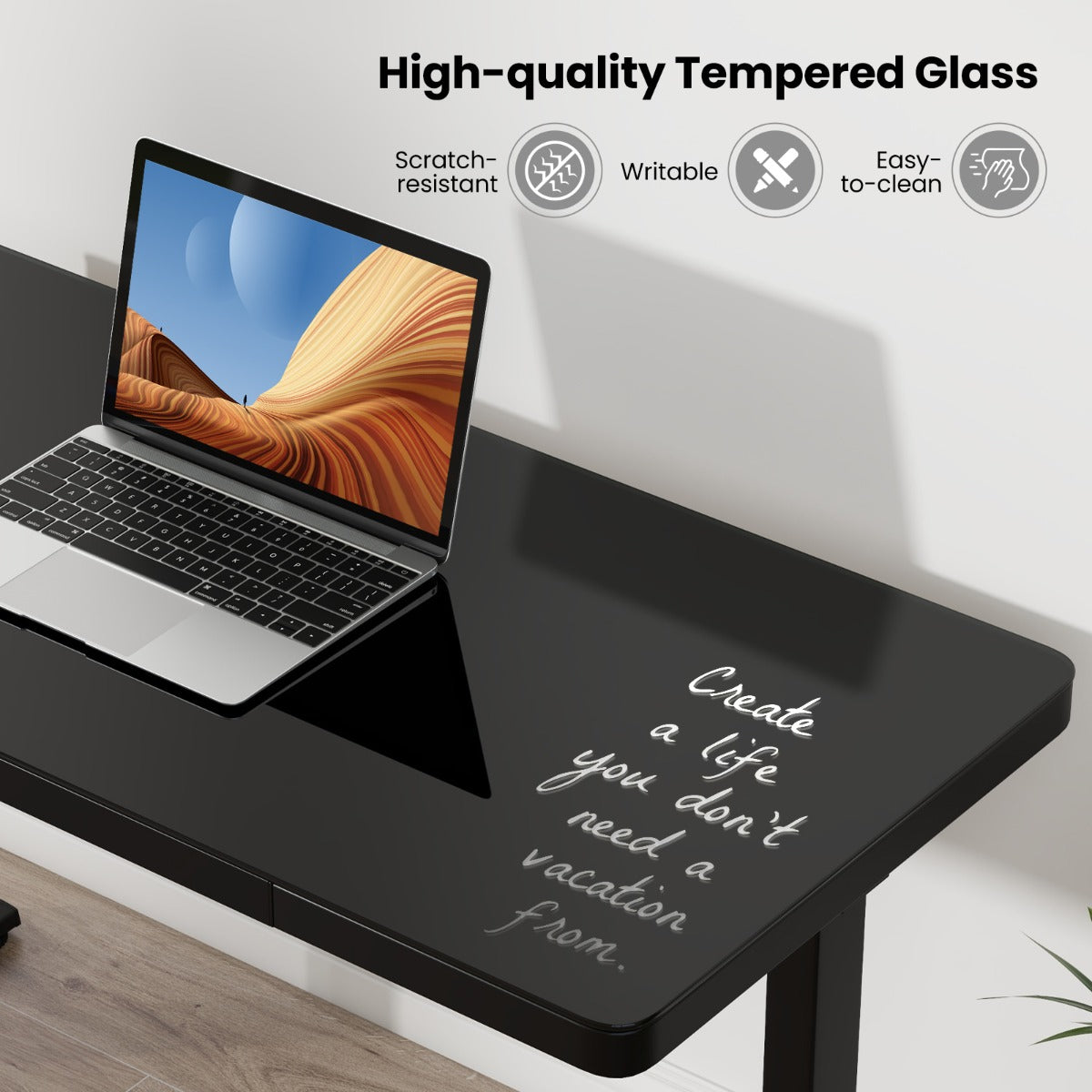 Whole-Piece Glass Standing Desk with Drawers, Height Adjustable Desk, Electric Stand up Desk with Writable Tempered Glass Top, Costway, 6