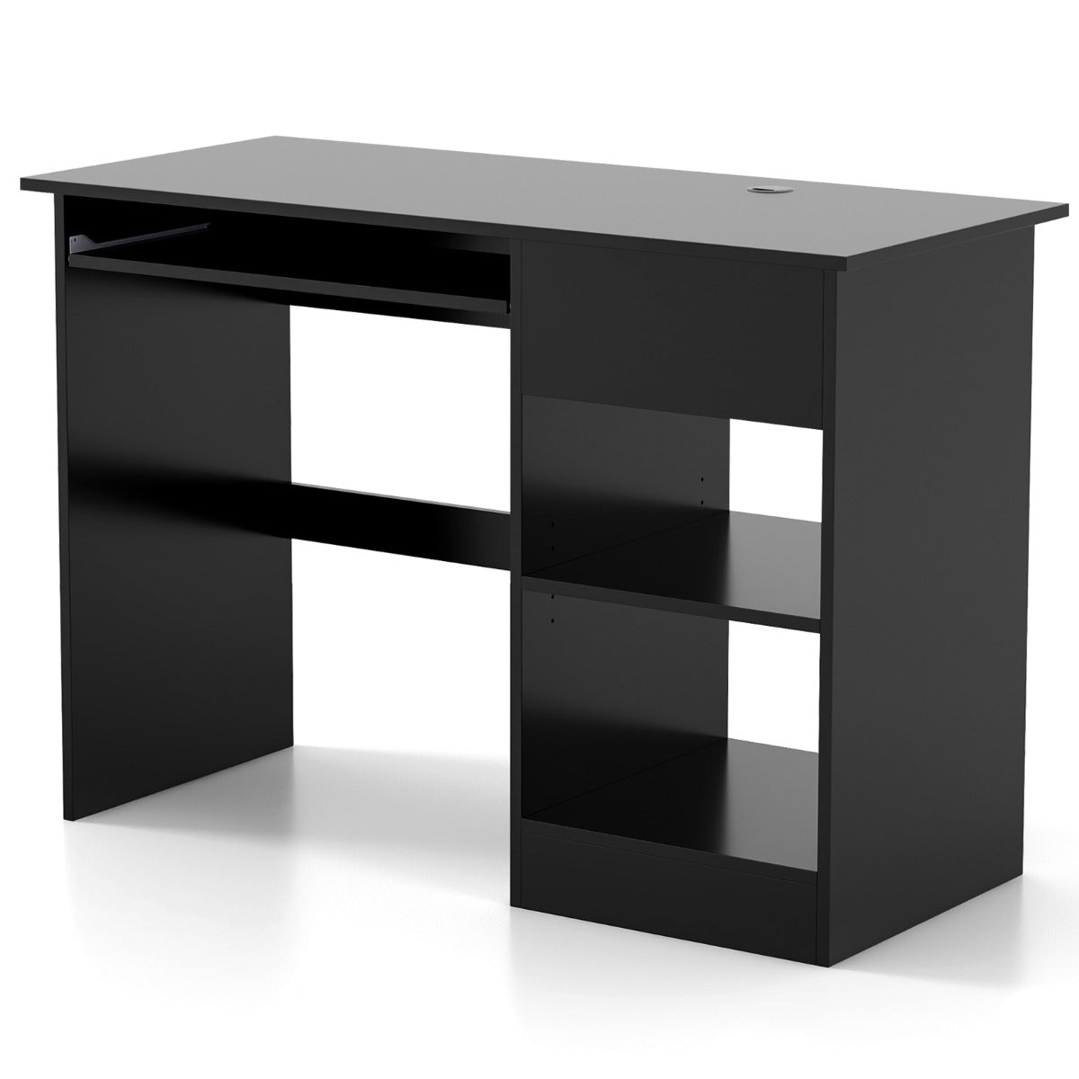 Wooden Computer Desk with Pull-out Keyboard Tray and Adjustable Storage Shelves-Black, Costway, 4