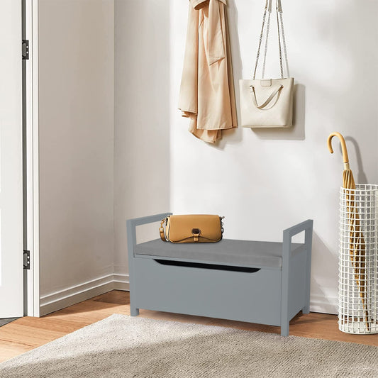 2-in-1 Wooden Shoe Changing Bench with Storage Space-Grey, Costway, 2