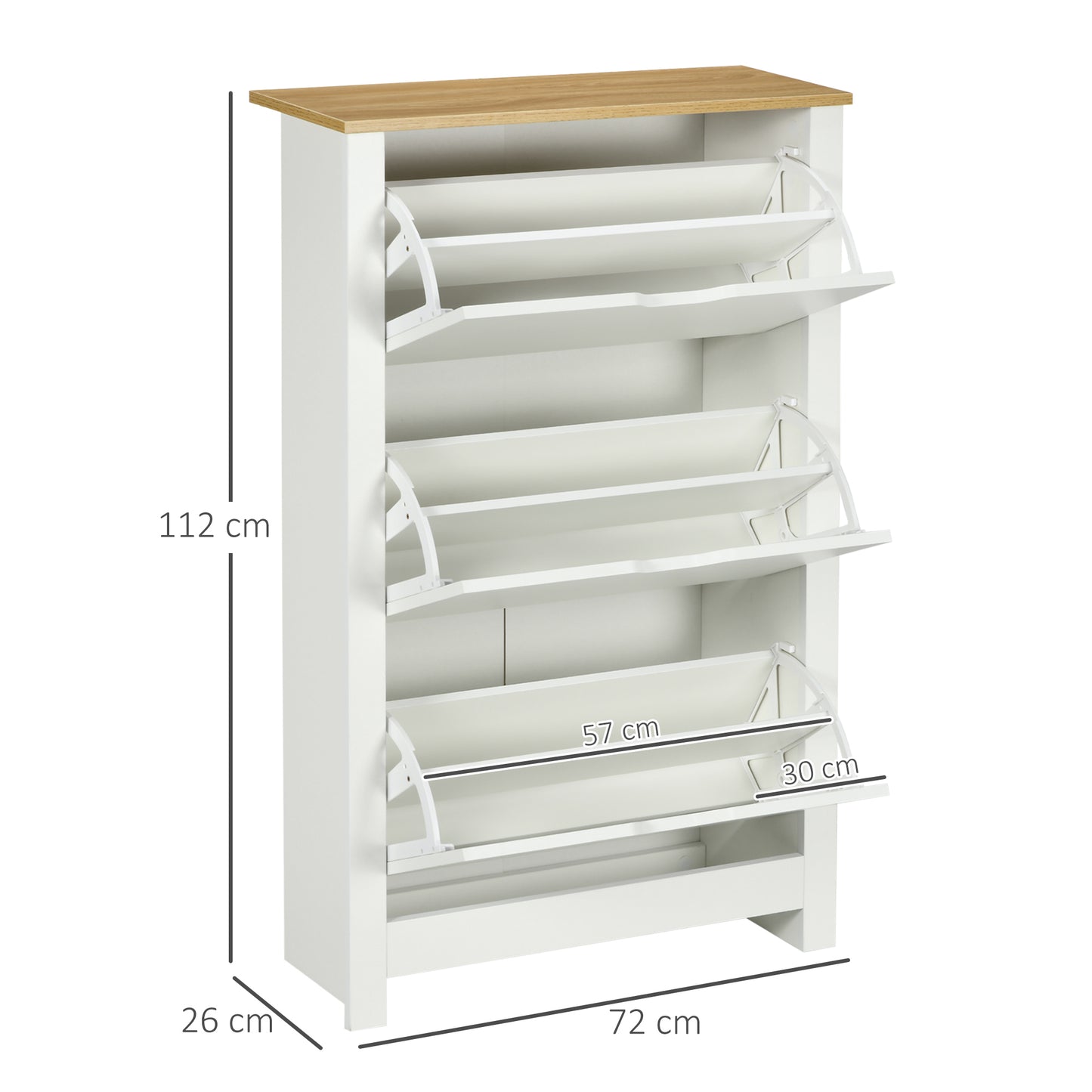 Slim Shoe Cabinet, Narrow Shoe Cupboard with 3 Flip Drawers, Adjustable Shelves for 18 Pairs of Shoes for Hallway, White, HOMCOM, 3