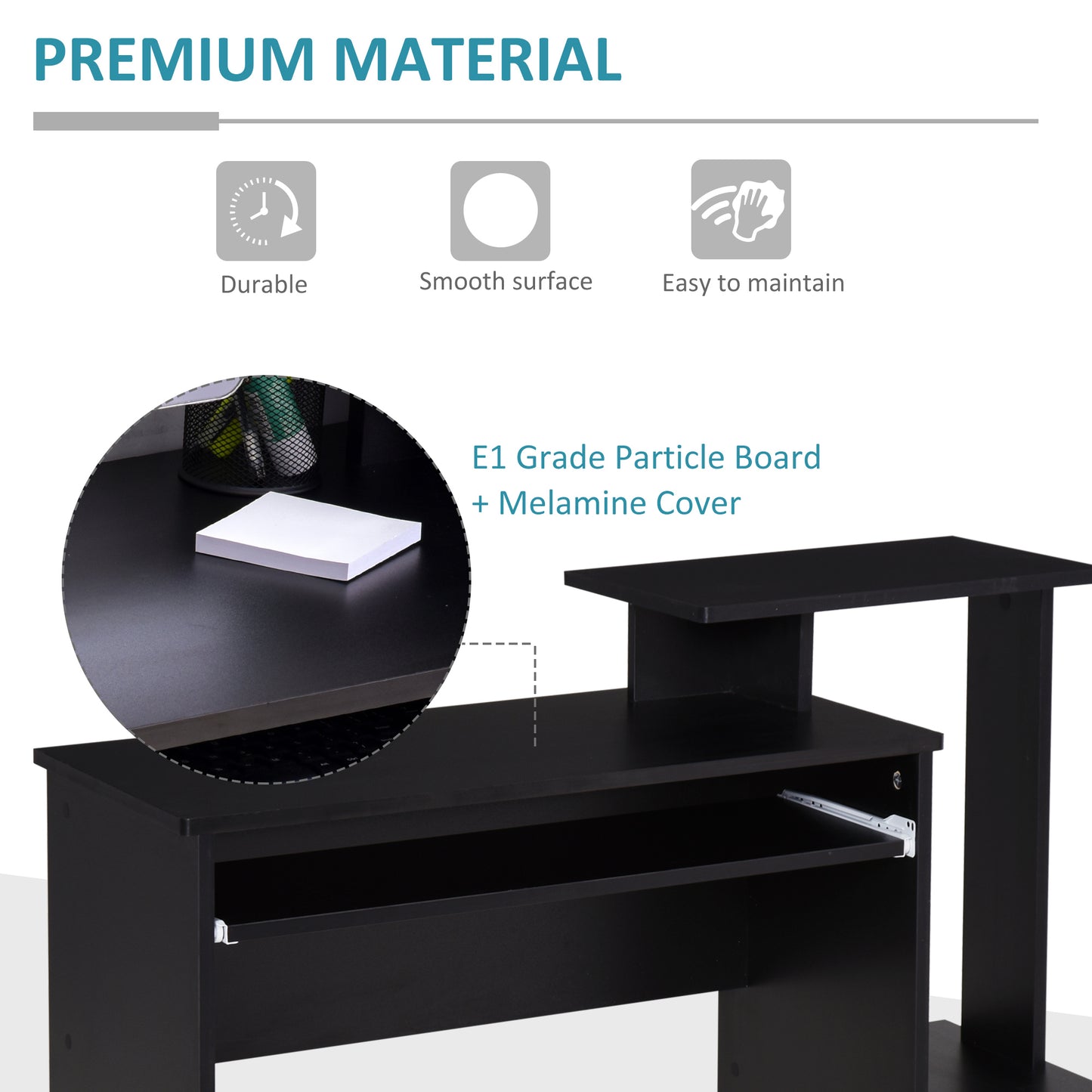 Computer Desk with Sliding Keyboard Tray Storage Drawer Shelf Home Office Workstation Black, HOMCOM, 5