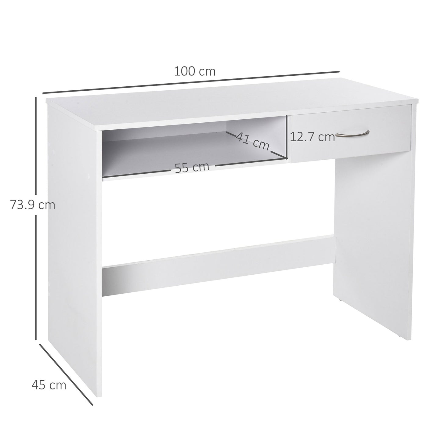 Compact Computer Desk, Study Table with Drawer and Storage Compartment, Writing Workstation, White, HOMCOM, 3