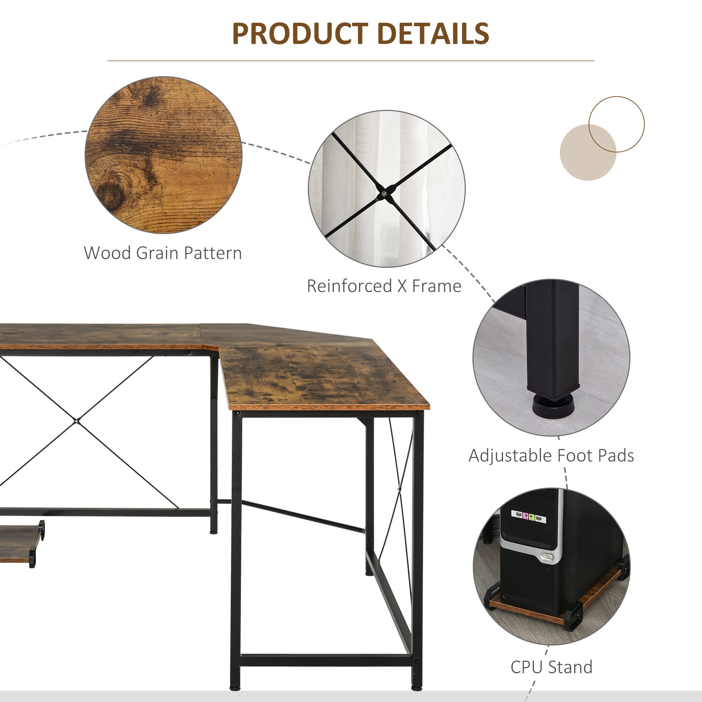 Corner Gaming Desk L-Shape Computer PC Workstation Home Office Three Worktop Writing Table 150 x 150 x 75 cm, HOMCOM, 6