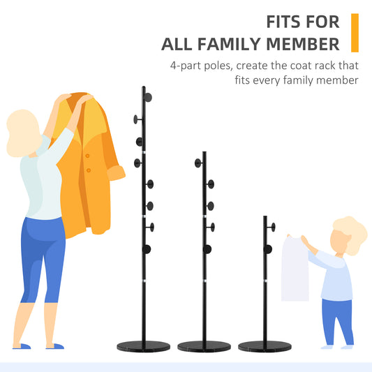 Coat Rack Free Standing Hall Tree with 8 Round Disc Hooks for Clothes, Hats,Purses, Steel Entryway Coat Stand with Marble Base for Entryway, Living Room, Bedroom, Black, HOMCOM, 9