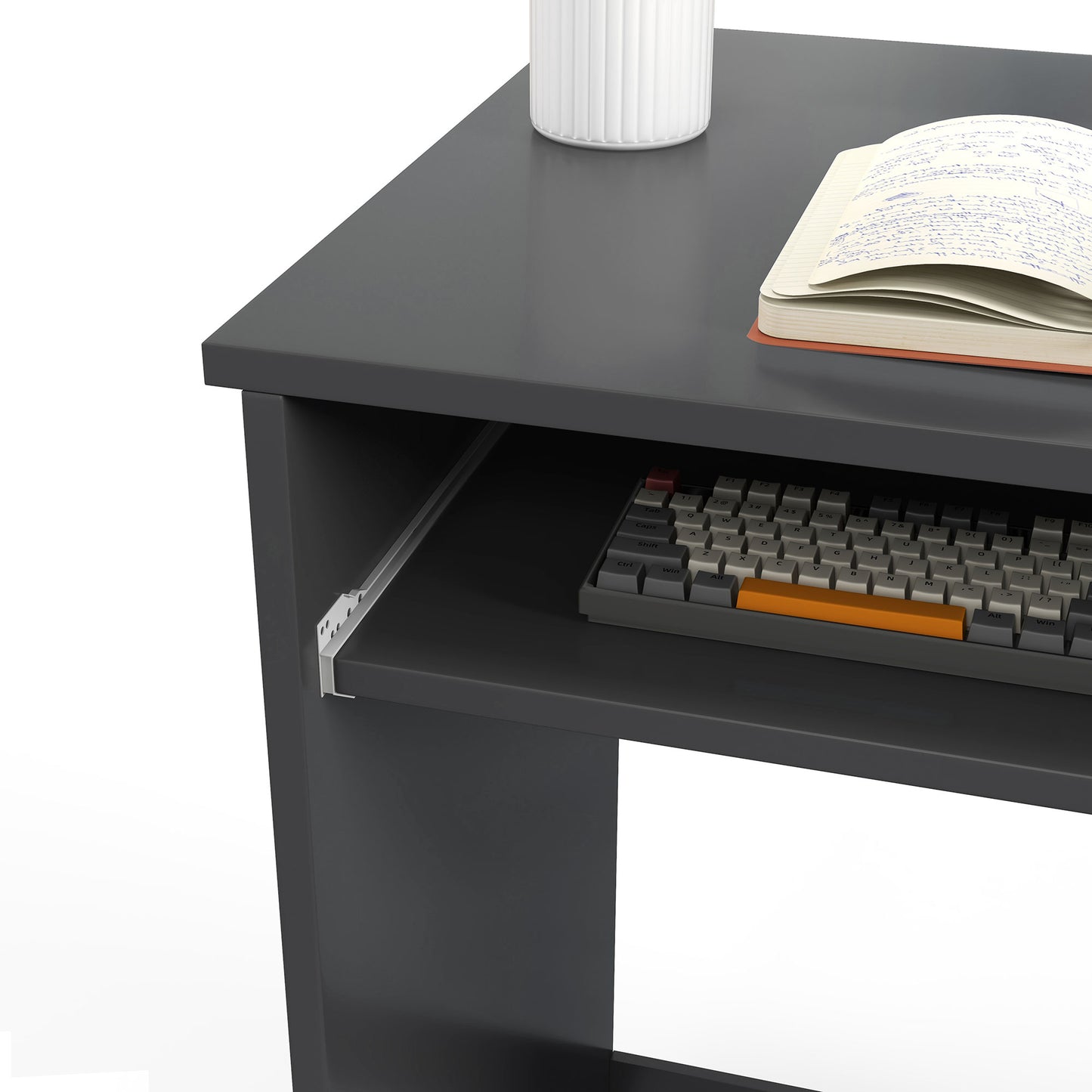 Compact Computer Desk with Keyboard Tray and Drawer, Study Desk, Writing Desk for Home Office, Grey, HOMCOM, 8