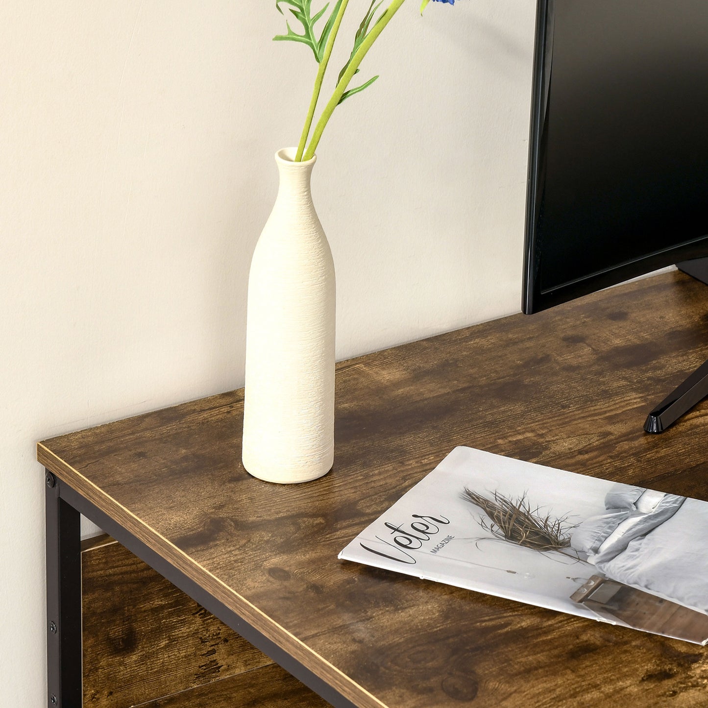 Computer Desk with Storage, 120 x 60cm Home Office Desk with 2 Shelves and Steel Frame, Writing Table for Living Room, Study, Rustic Brown, HOMCOM, 7