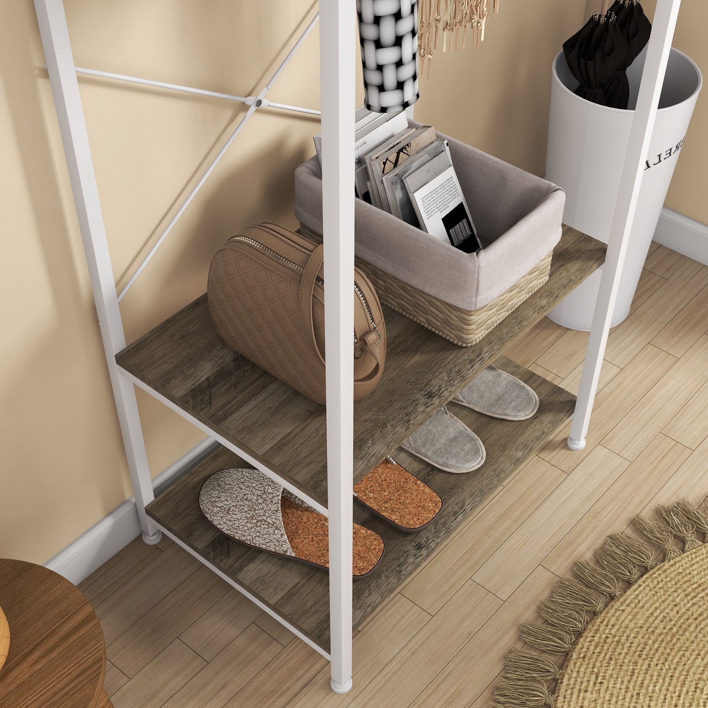 Hallway Coat Rack and Shoe Bench Tree - Grey, HOMCOM, 9