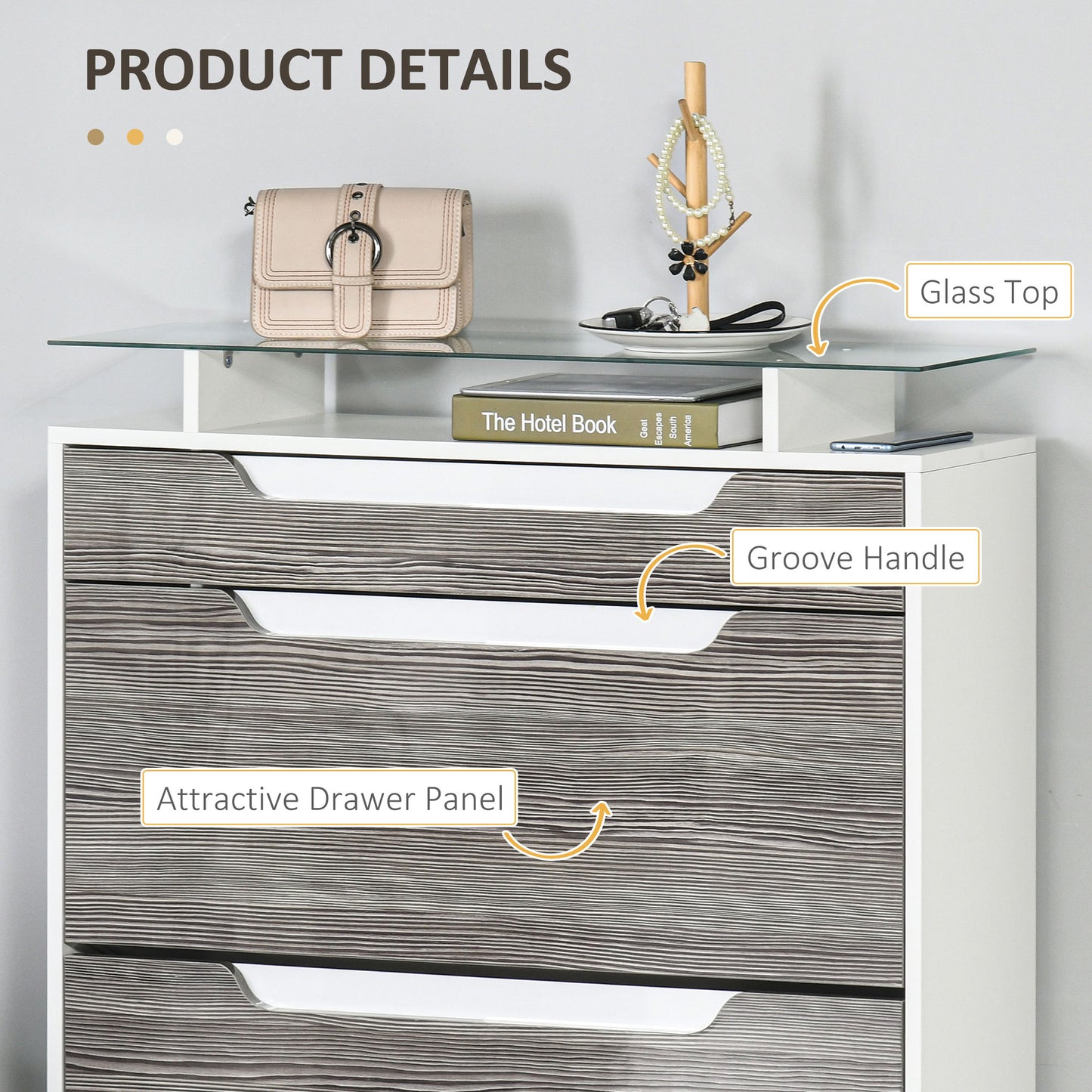 Shoe Storage Cabinet, Shoe Cupboard with Slide Out Drawer, 2 Flip Doors, Tempered Glass Top and Adjustable Shelves for 16 Pairs of Shoes, Grey, HOMCOM, 6