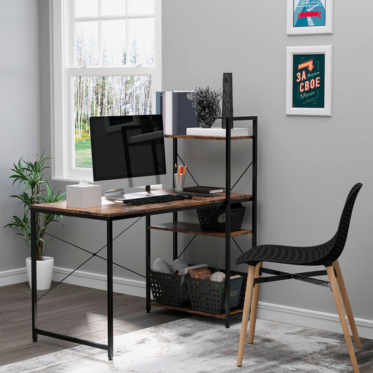 Reversible Computer Desk with Storage Shelves on Left or Right, Industrial Reversible Writing Desk for Home Office, Study, Easy Assembly, 120 x 64 x 121cm, Rustic Brown and Black, HOMCOM, 2