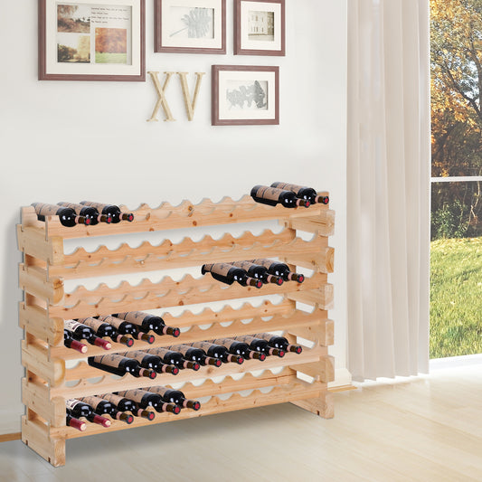 Six-Tier, 72 Bottle Wooden Wine Rack - Natural, HOMCOM, 2
