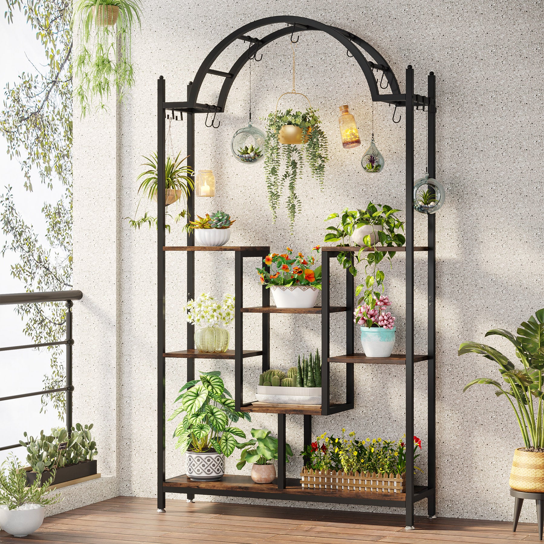 Plant Stand, 74.8" Arched Flower Stands with Hanging Hooks, Tribesigns, 1