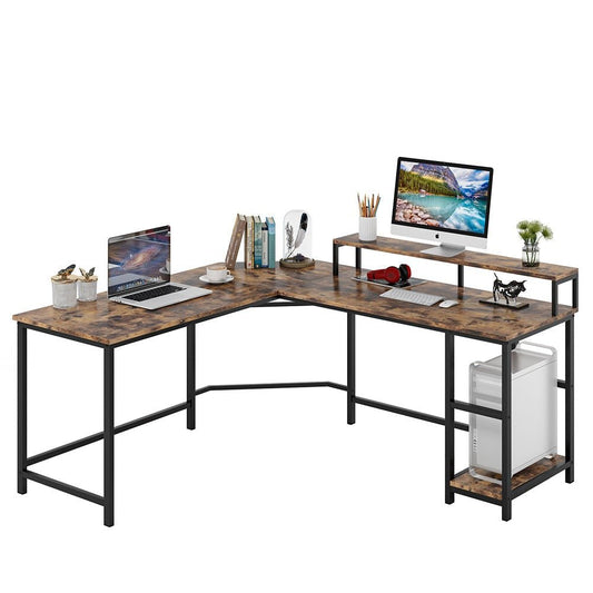 L-Shaped Desk, Corner Computer Desk with Monitor Stand, Tribesigns, 2
