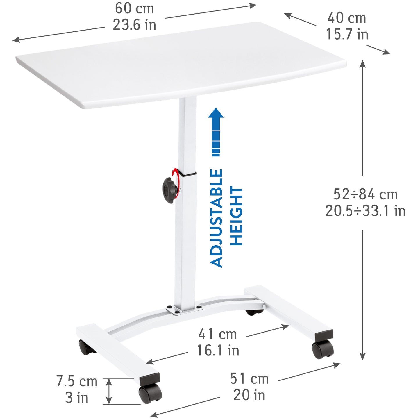 Laptop Table, Portable Laptop Table, Adjustable Height, Laptop Table for Bed, Laptop Table on Wheels, Tatkraft Cheer, 3