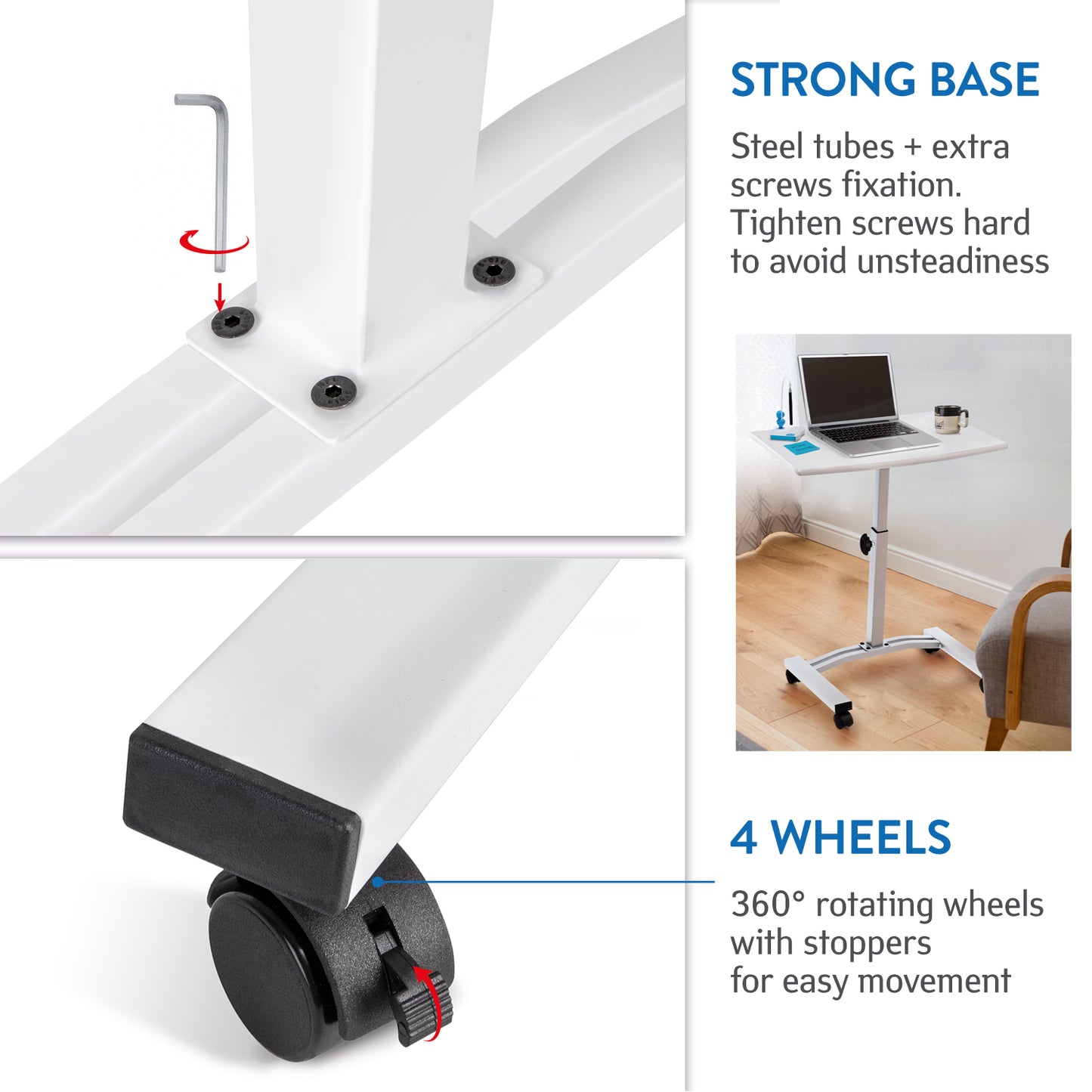 Laptop Table, Portable Laptop Table, Adjustable Height, Laptop Table for Bed, Laptop Table on Wheels, Tatkraft Cheer, 7